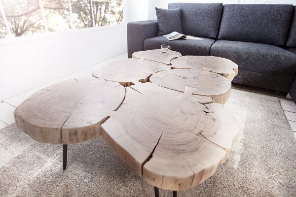Table basse en bois dacacia métal 110 x 70 cm Rondelles darbre