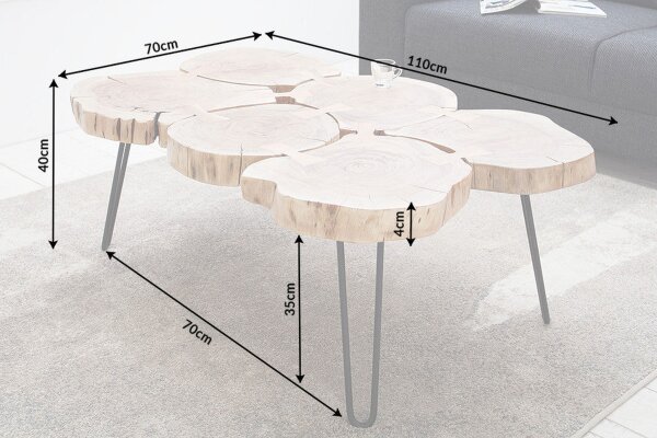 Table basse en bois dacacia métal 110 x 70 cm Rondelles darbre