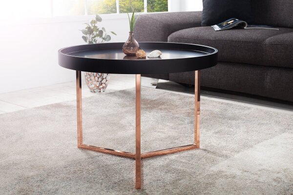 Table basse bois métal noir cuivre 60x60 avec plateau