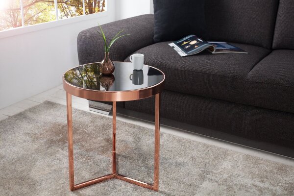 Table dappoint verre dur métal en cuivre noir 45x45 cm