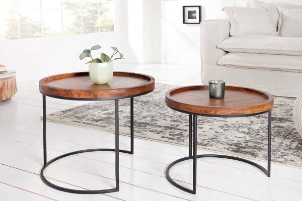 Set de 2 tables dappoint en bois dacacia métal rond