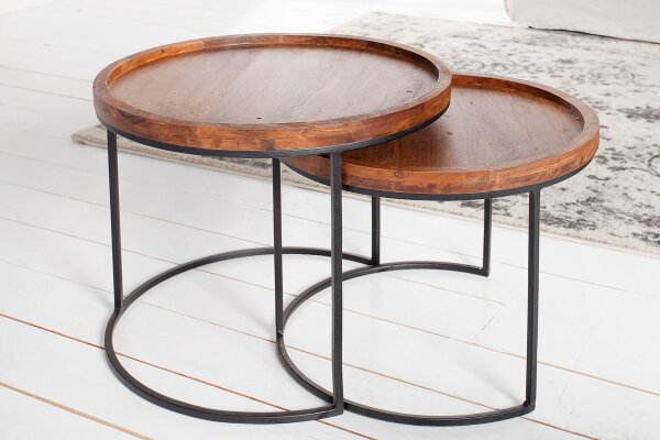 Set de 2 tables dappoint en bois dacacia métal rond
