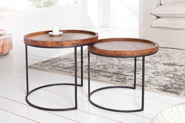 Set de 2 tables dappoint en bois dacacia métal rond