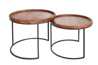 Set de 2 tables dappoint en bois dacacia m&eacute;tal rond