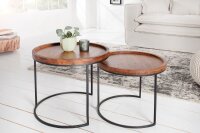 Set de 2 tables dappoint en bois dacacia métal rond