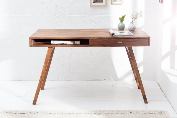 Bureau avec tiroir en bois de sheesham naturel 117x75 cm