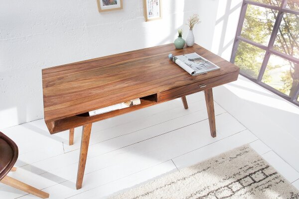 Bureau avec tiroir en bois de sheesham naturel 117x75 cm