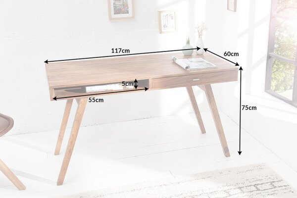 Bureau avec tiroir en bois de sheesham naturel 117x75 cm