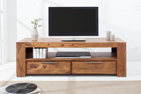Buffet TV en bois de sheesham 130 x 45 cm tiroirs grand compartiment
