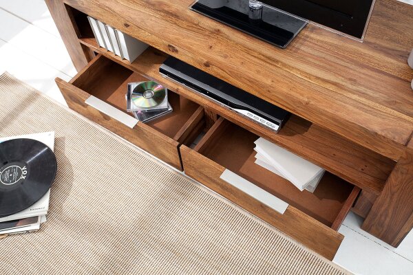 Buffet TV en bois de sheesham 130 x 45 cm tiroirs grand compartiment