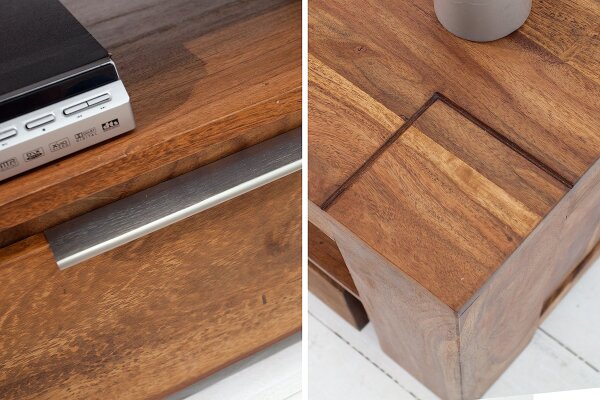Buffet TV en bois de sheesham 130 x 45 cm tiroirs grand compartiment