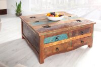Table basse avec tiroir bois recyclé multicolore...