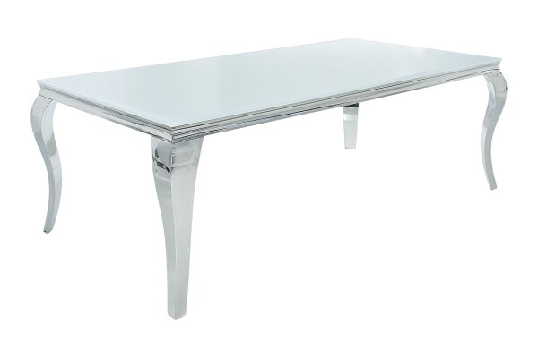 Table de salle à manger céramique verre dur métal en blanc argenté 180x90 cm