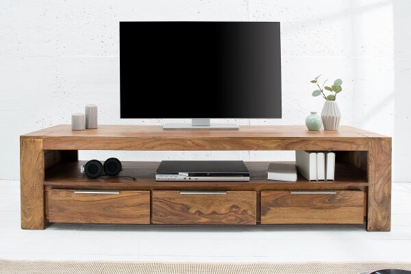TV Lowboard bois Sheesham largeur 170 cm tiroirs grand compartiment
