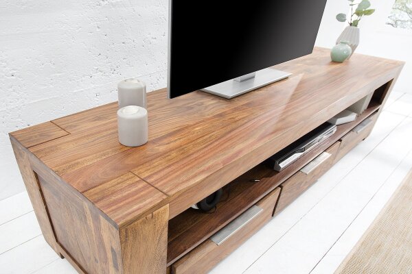 TV Lowboard bois Sheesham largeur 170 cm tiroirs grand compartiment