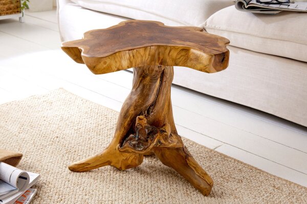 Table dappoint en teck Rondelle darbre 50x50 cm artisanale