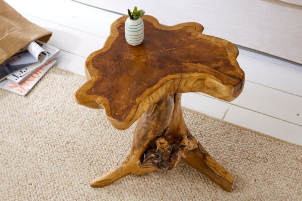 Table dappoint en teck Rondelle darbre 50x50 cm artisanale