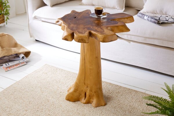 Table dappoint en teck 50x50 cm travail manuel tranche darbre