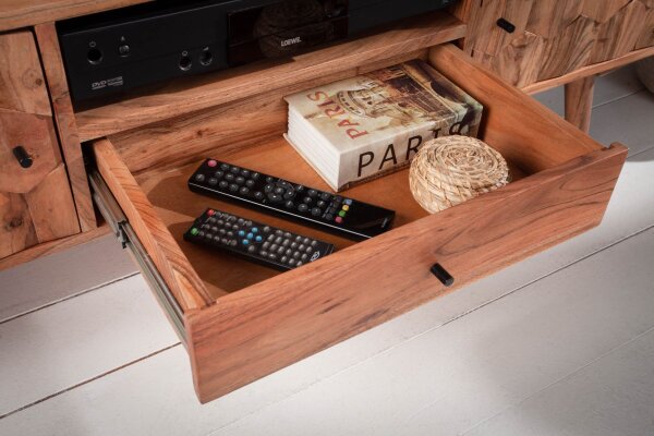 TV Lowboard en acacia, largeur 140 cm, façades 3D massives