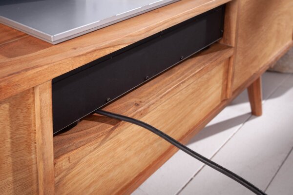 TV Lowboard en acacia, largeur 140 cm, façades 3D massives