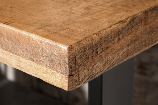 Table de bar bois mangue métal 120 x 80 cm piètement traîneau