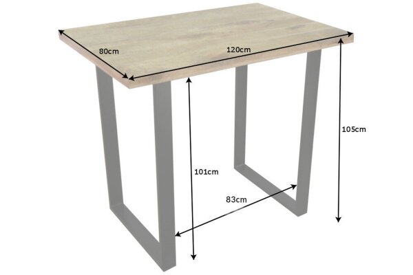 Table de bar bois mangue métal 120 x 80 cm piètement traîneau