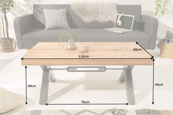 Table basse bois (chêne sauvage) métal 110 x 60 cm