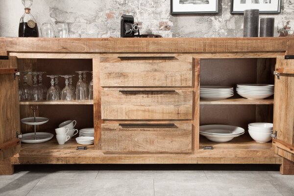 Buffet en bois de manguier 174 x 76 cm fait main tiroirs portes