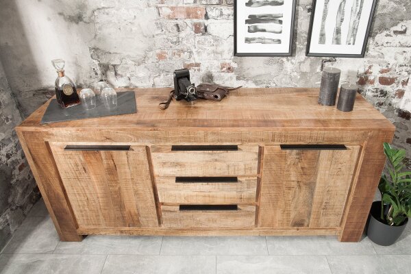 Buffet en bois de manguier 174 x 76 cm fait main tiroirs portes