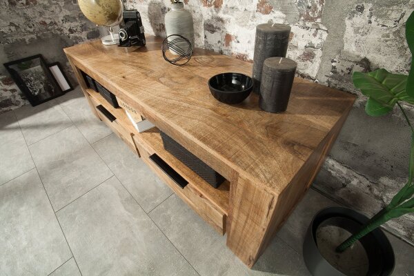 TV Lowboard 130 cm de large Bois massif fait main Moderne