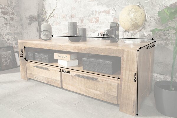 TV Lowboard 130 cm de large Bois massif fait main Moderne
