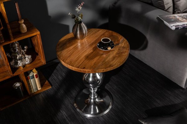 Table dappoint mangue bois aluminium en chrome naturel 51x51 cm