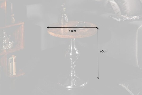 Table dappoint mangue bois aluminium en chrome naturel 51x51 cm