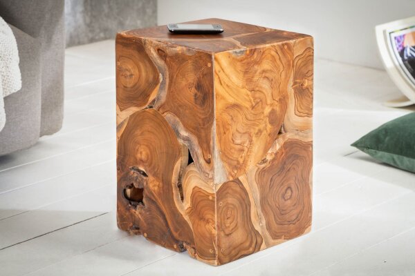 Table dappoint en teck rondelles darbre 30x30 cm artisanales