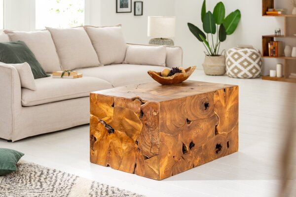Table basse en teck naturel 90 x 60 cm artisanale
