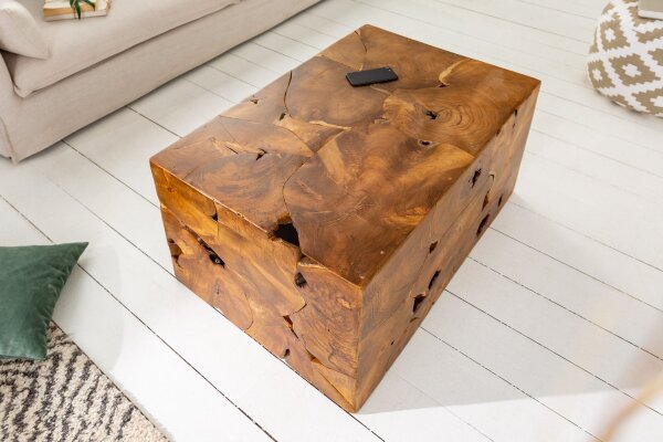 Table basse en teck naturel 90 x 60 cm artisanale