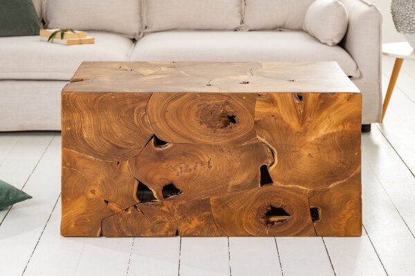 Table basse en teck naturel 90 x 60 cm artisanale