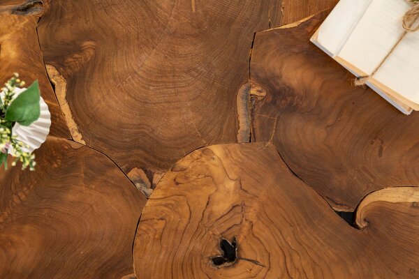 Table basse en teck naturel 90 x 60 cm artisanale