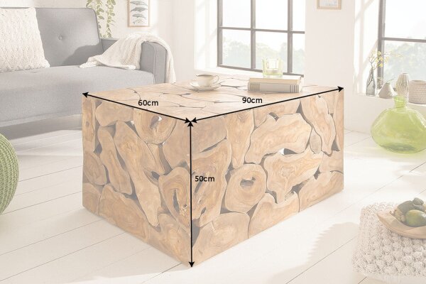 Table basse en teck naturel 90 x 60 cm artisanale