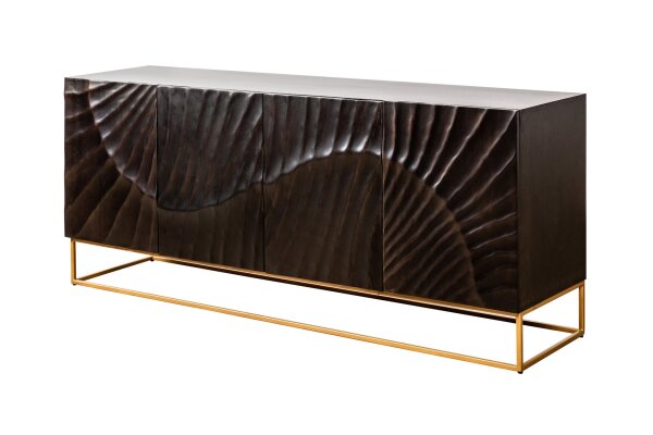 Sideboard noir or 177 x 76 cm fait main grand bois métal