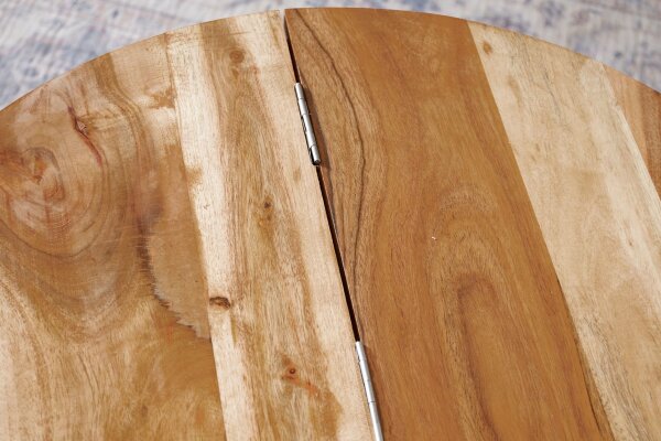 Table coffre ronde Ø 60 cm bois dacacia métal en cuivre