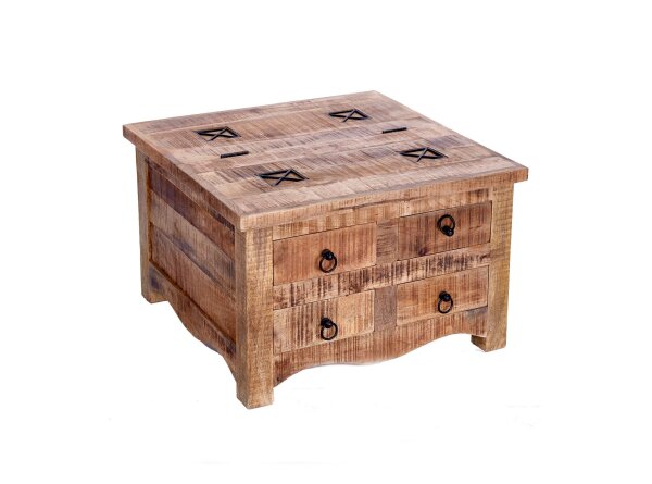 Table basse avec tiroir Mango bois métal naturel 70x70 cm