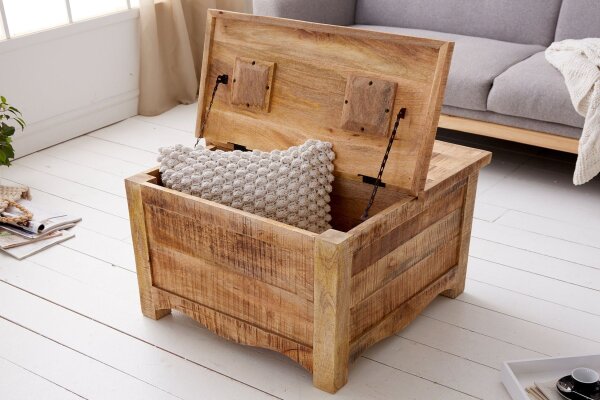 Table basse avec tiroir Mango bois métal naturel 70x70 cm