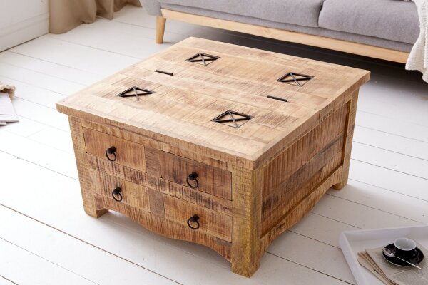 Table basse avec tiroir Mango bois métal naturel 70x70 cm