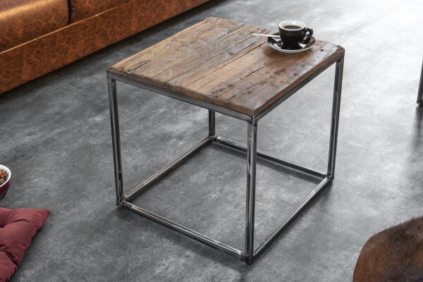 Table dappoint Bois recyclé Métal 40x40 cm Artisanat