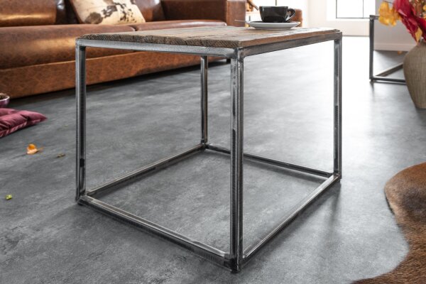Table dappoint Bois recyclé Métal 40x40 cm Artisanat