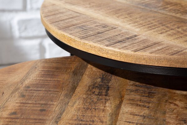 Set de 2 tables dappoint rondes en bois de manguier et métal