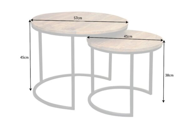 Set de 2 tables dappoint rondes en bois de manguier et métal