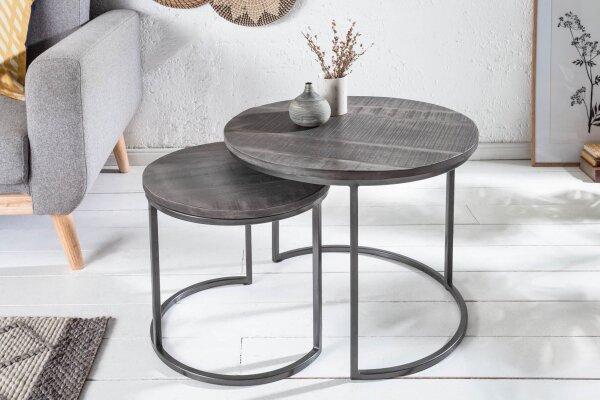 Set de 2 tables dappoint en bois de manguier et métal gris noir