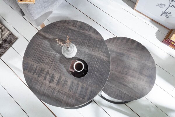 Set de 2 tables dappoint en bois de manguier et métal gris noir